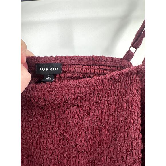 Torrid Burgundy Babydoll Lace Smocked Cold Shoulder Top Size 2 Plus Size - Picture 5 of 9
